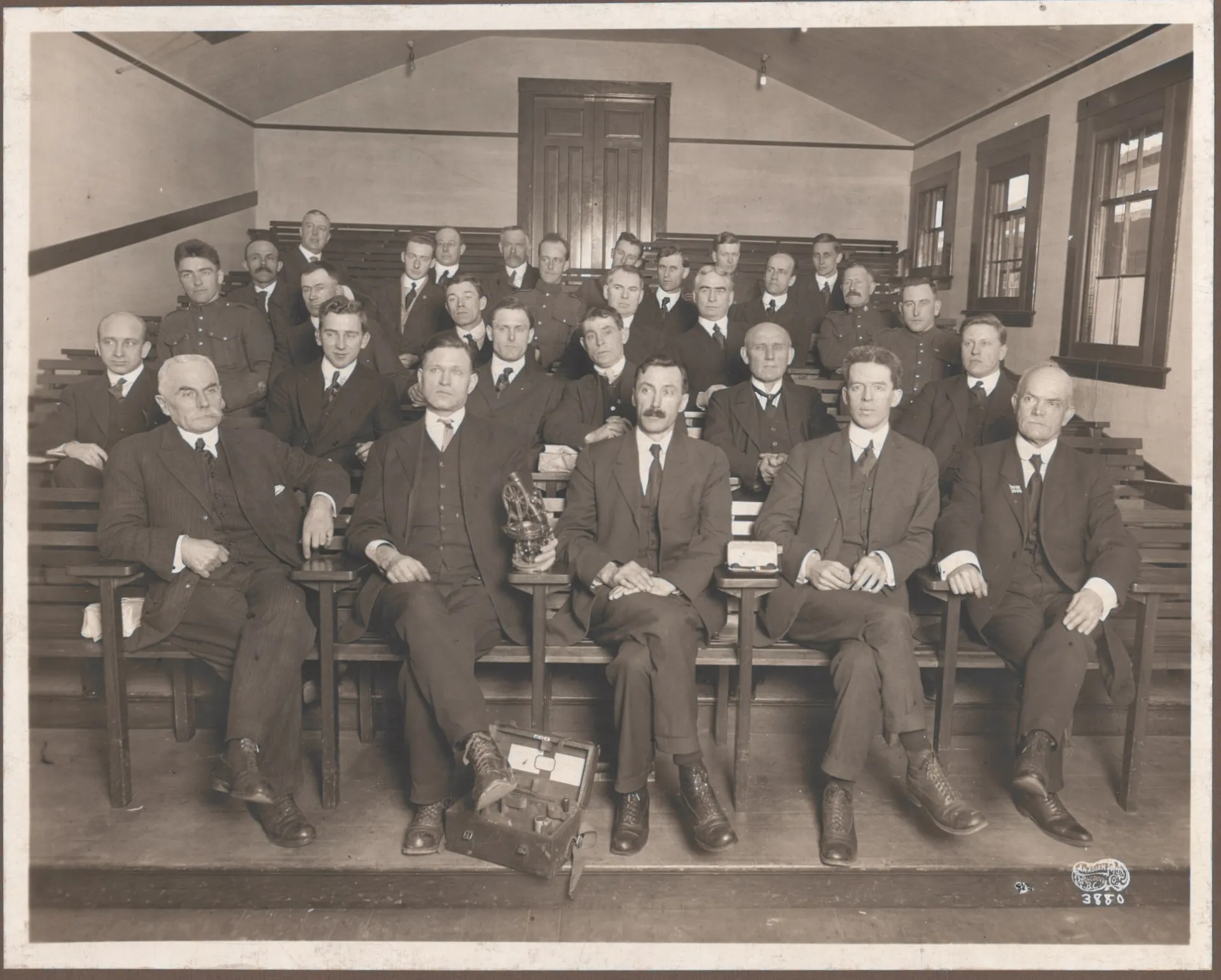 	 First row (l to r): P.J. Job, F.F. Melochi, A. Smith, Prof. J.M. Turnbull, A. Herring. Second row: W.C. Savage, G.C. Bottger, C.T. Hamilton, E.J. Thomas, N. Pearson, Prof. E.T. Hodge. Third row: F.R. Lagace, H.H. Tingley, E.C. Chrystal, T.J. Smith, Prof. E.G. Matheson, W. Cruickshank. Fourth row: J.W. Grell, Mr. Robinson, W, J. Frame, L.V. Newton, S.W. Fisher, G.J. Gregory. Fifth row: R.M. Hendry, Prof. D. MacIntosh, J. Creighton, J.W. Sothern, H. Hinitt, E.W. Beltz.